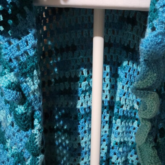 Hand Crocheted Blue Shawl Wrap - Picture 7 of 14
